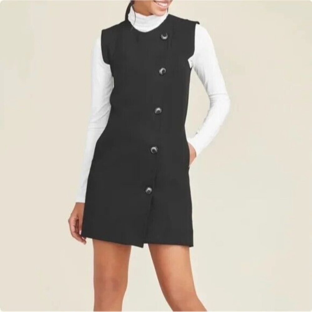 Pearl by Lela Rose Ponte Button Front Shift Dress Size Small Sleeveless Mod